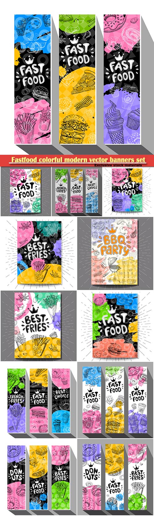 Fastfood colorful modern vector banners set # 2