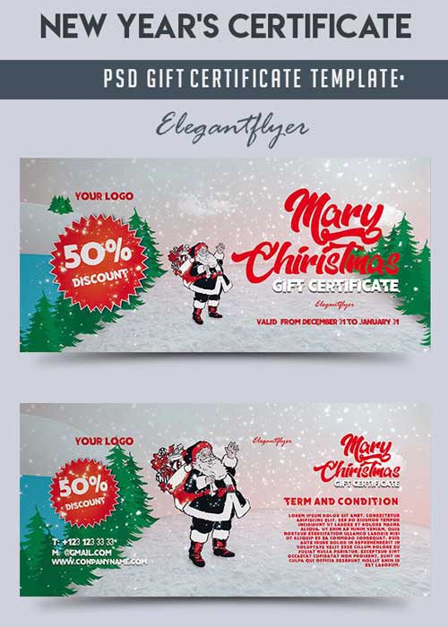 New Years Certificate V2 Gift Certificate PSD Template