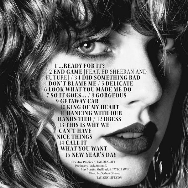 Тейлор Свифт показала треклист альбома "Репутация" с отсылкой на экс-любимых