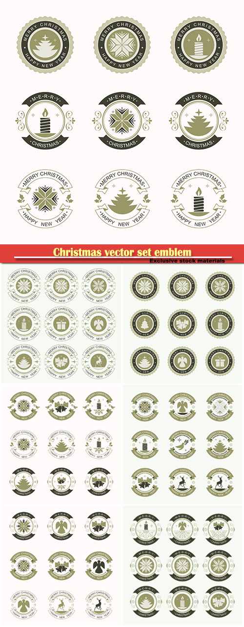 Christmas vector set emblem with a snowflake, a burning candle and a black and ohrist tree