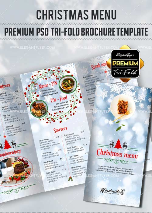 Christmas Menu V3 2017 Premium Tri-Fold PSD Brochure Template