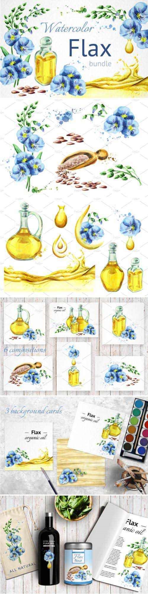 FLAX bundle. Hand painted watercolor - 1439310