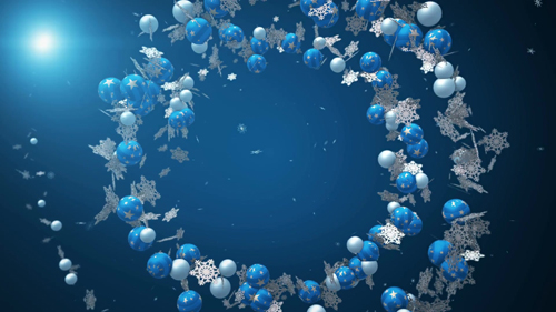 New year christmas background with christmas balls and snow in blue