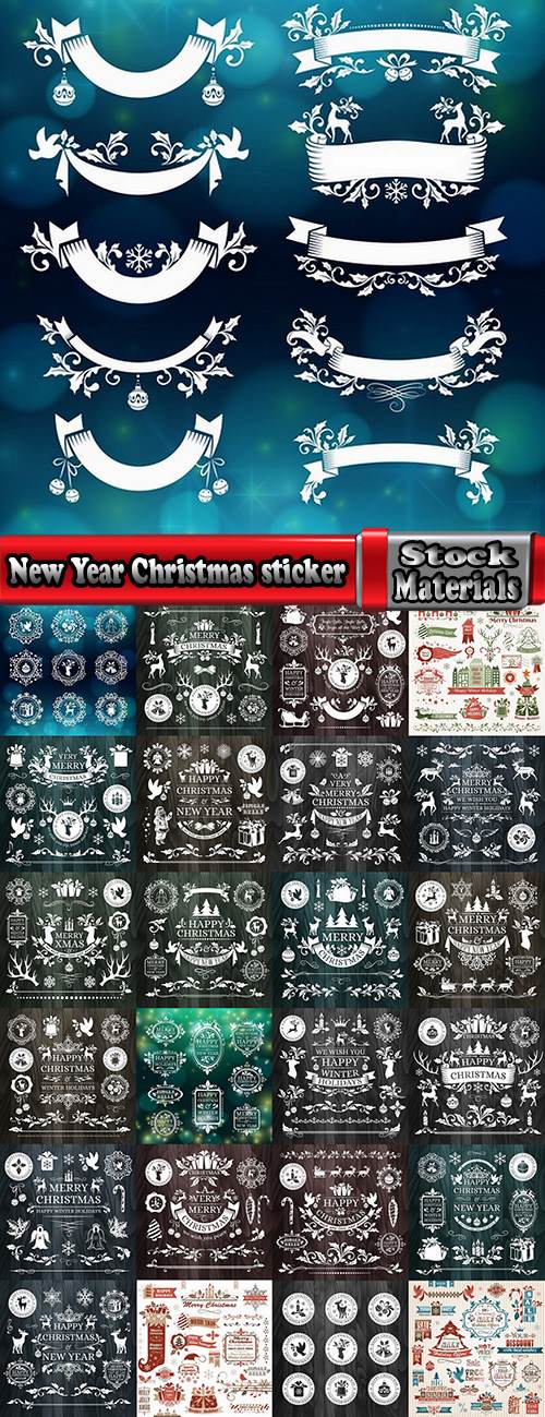 New Year Christmas sticker logo frame border card gift card 25 EPS