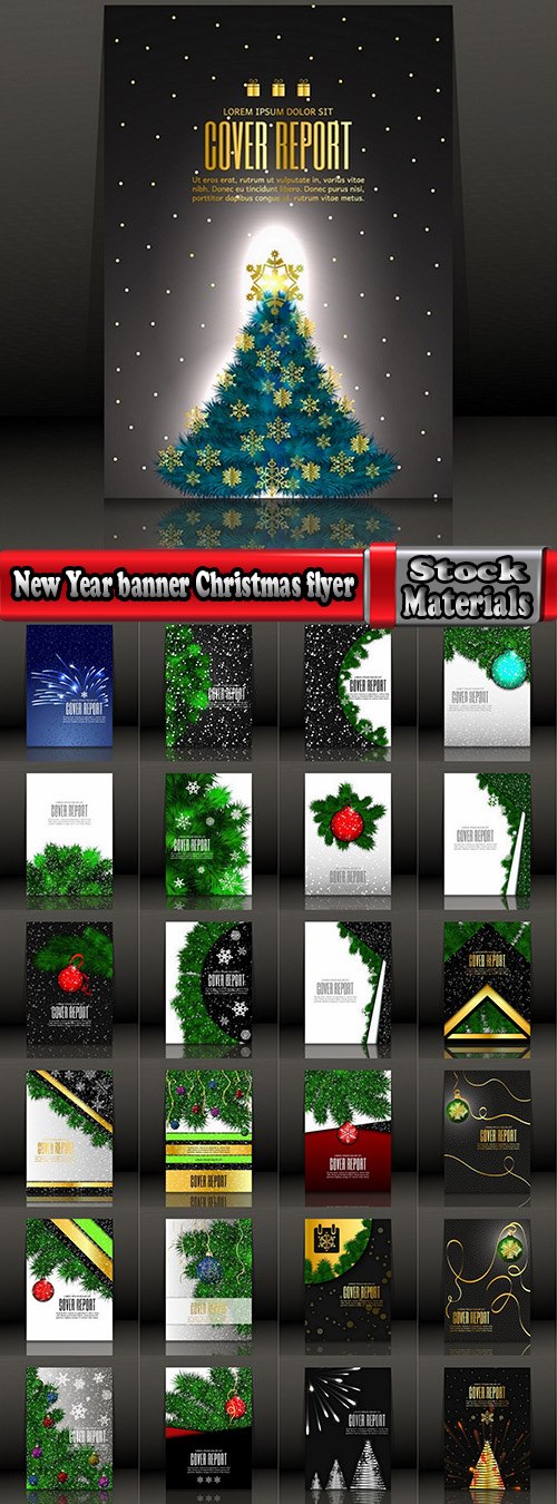 New Year banner Christmas flyer cover invitation card 25 EPS