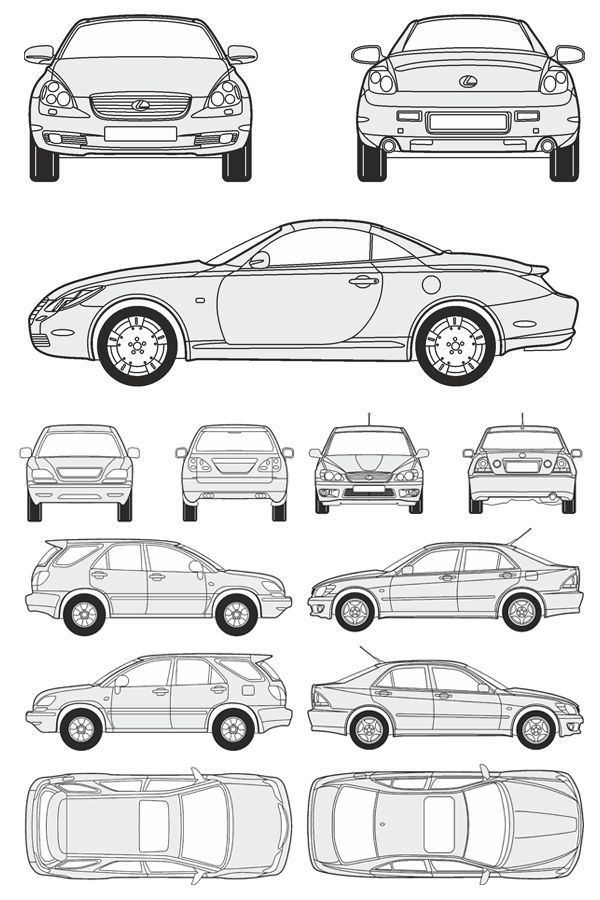 Автомобили Lexus - векторные отрисовки в масштабе