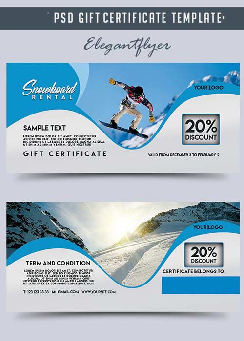 Snowboard Rental V10 Gift Certificate PSD Template