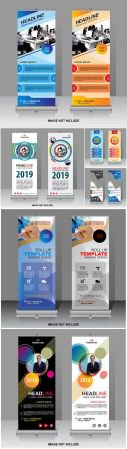 Roll up banner vector template, company logo