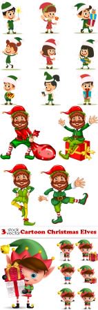 Vectors - Cartoon Christmas Elves