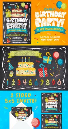 Chalk Birthday Party Flyer Bundle 3135571